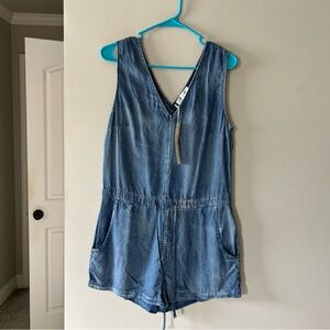 NWT She + Sky Light Blue Denim V‑Neck Romper drawstring and front & back pockets